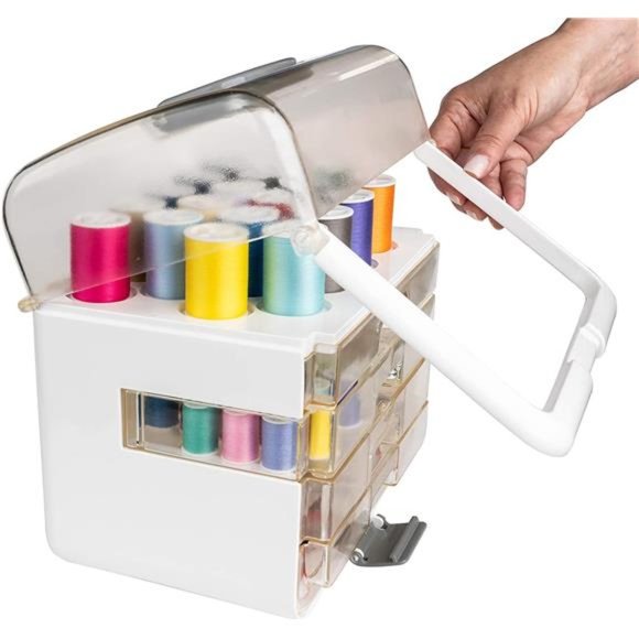 224 Piece - Sewing Kit & Craft Organizer with Machine Sewing Thread, White - Picture 4 of 6
